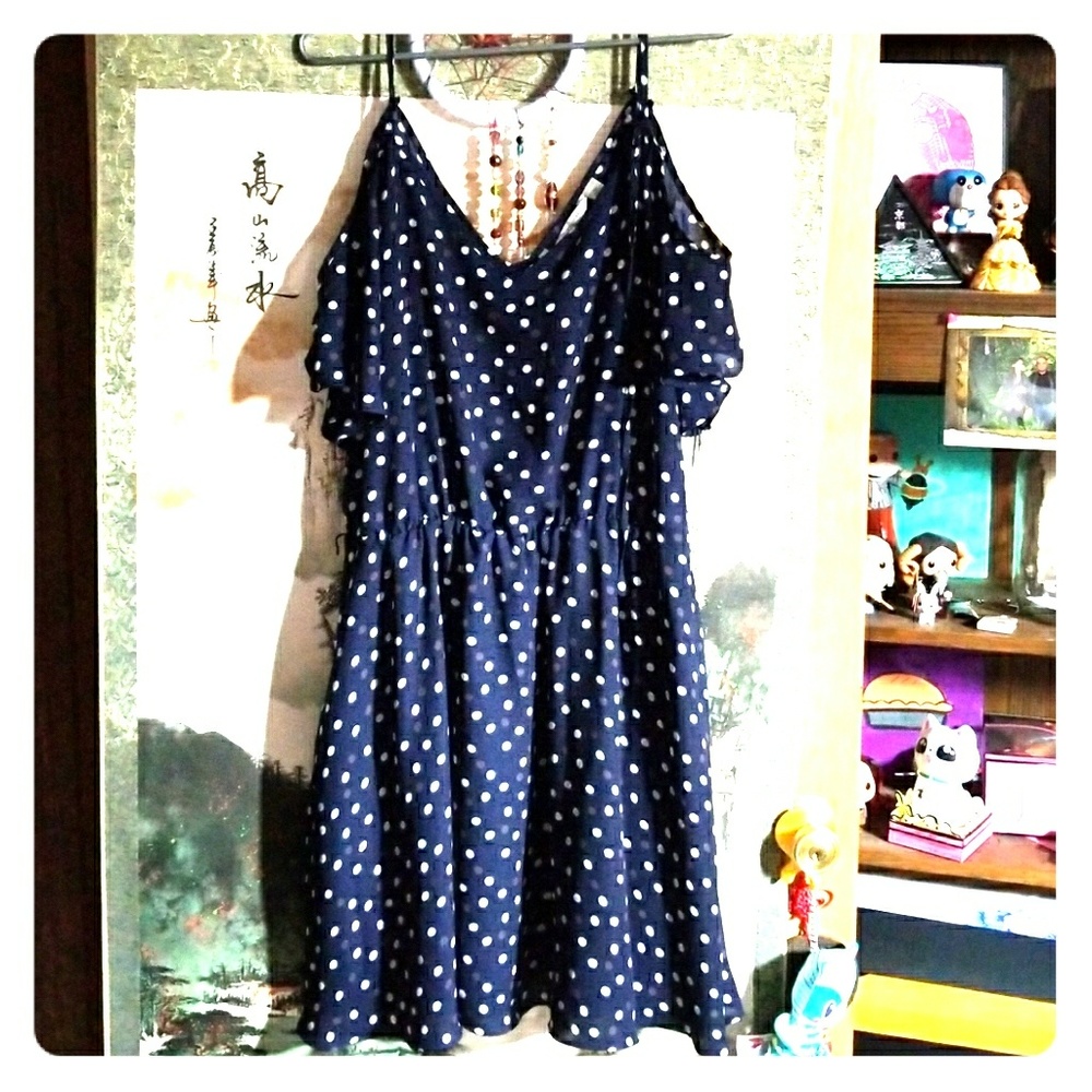 Lauren Conrad Navy Polka Dot Cold Shoulder Dress